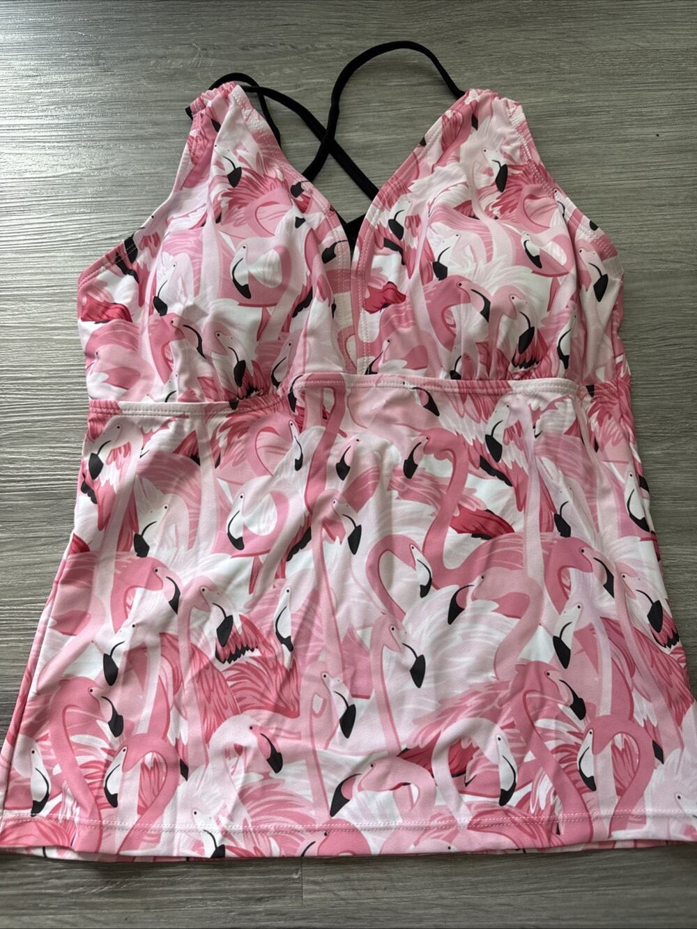 Flamingo Tankini Swimsuit Top, Pink, Medium